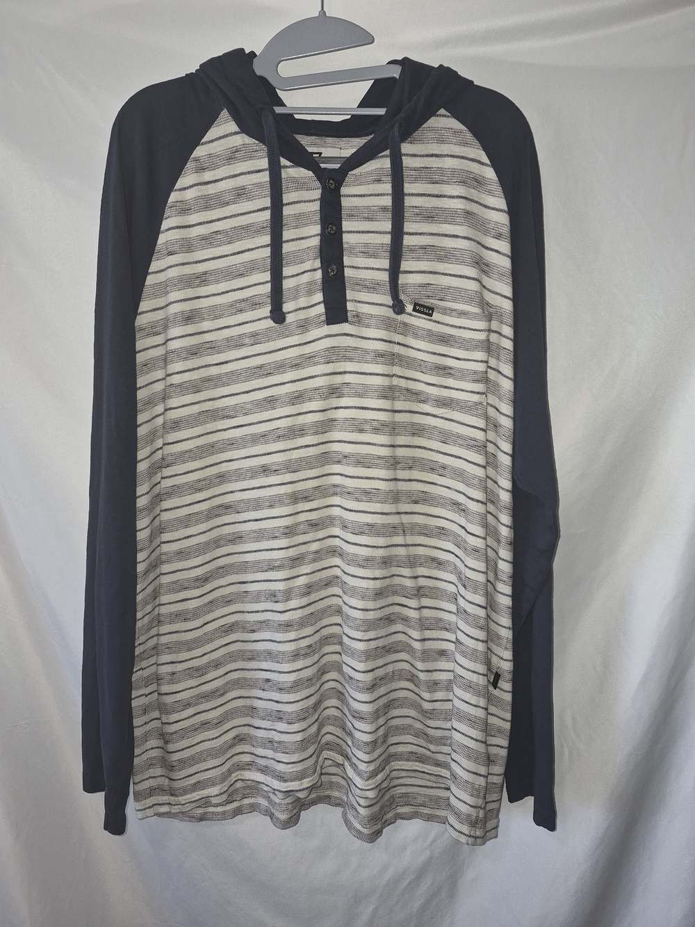 Vissla Long Sleeve Stripe Knit Henley Beach Pullover Hoodie Mens Sz XL